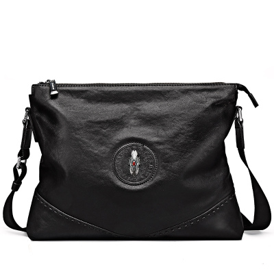 男士单肩包斜挎包男单肩包大容量男式挎包单肩包男士休闲包包真皮单肩包男包单肩包男潮NB180348-3H黑色黑色