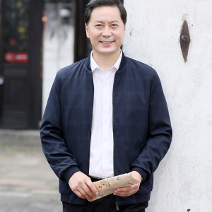 春秋休闲纯色大方简约外套男装翻领风衣行政夹克出行商务拉链外套