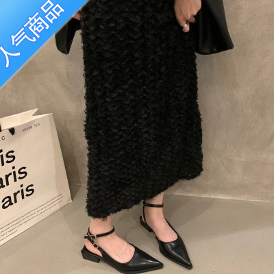 SUNTEK法式银色玛丽珍鞋粗跟包头凉鞋女外穿2023年新款春夏尖头晚晚单鞋