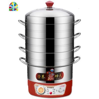 定时电蒸锅多功能家用全自动断电大容量不锈钢三多层煮饭菜笼插火 FENGHOU 32cm(1底锅+5蒸笼)六层(大家庭款)