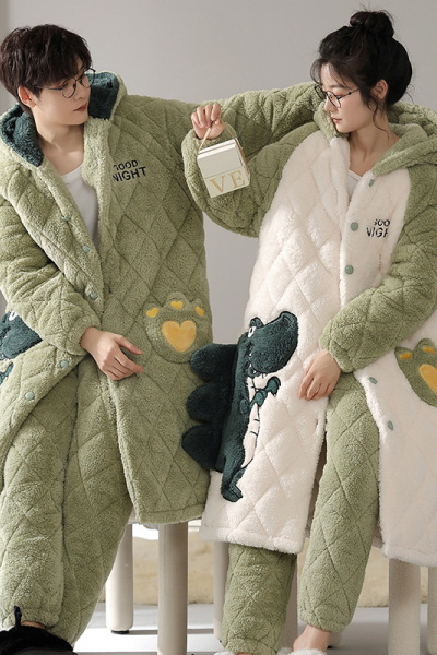 睡袍女秋冬季长款法兰绒加厚情侣大码宽松浴袍珊瑚绒男士睡衣长袍_568