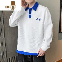 YANXU长袖t恤男士韩版潮流宽松翻领运动上衣服潮牌华夫格polo衫
