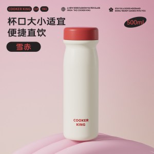 炊大皇316L不锈钢保温杯高颜值大容量女生水杯带提手500ml(雪赤)