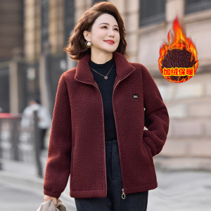 加绒加厚洋气妈妈装外套冬装40-60岁中老年女装颗粒绒上衣女