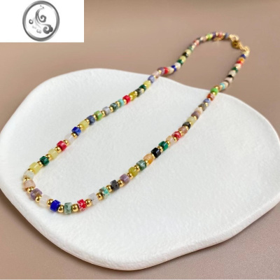 JiMi桉氏夫妇同款 彩色宝石项链金豆毛衣链颈链欧美ins风个性女