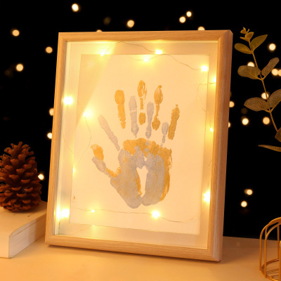 [苏宁精品]儿童生日礼物diy情侣手印相框按手掌印画油画百天纪念品