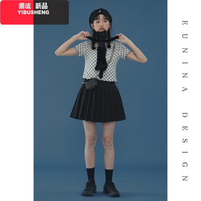YIBUSHENG灰色百褶裙女秋冬高腰a字裙2021新款显瘦半身裙jk短裙学院风裙子
