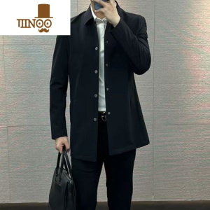 YANXU2023春季新品男士商务休闲轻薄翻领风衣时尚轻奢英伦纯色外套气质