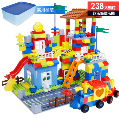 大颗粒系列积木城市拼装女孩子男孩子儿童玩具力城堡房子3岁4238颗粒城堡桶装-+6底板