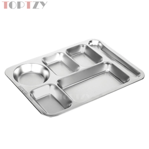 toptzy TZ5071744 304不锈钢餐盘学校食堂饭盘快餐盘 中圆五格(带勺位)