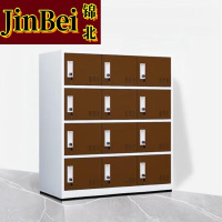 锦北多门更衣柜带锁工具柜教室学生书包柜多格子收纳柜 白咖十二门