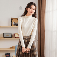 [2.5折价63元]唐狮新款打底衫女加厚长袖白色春秋圆领黑色V领内搭冬季净色