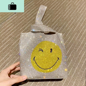 水桶包2020新款潮大王水钻包闪钻bling包大容量菜篮子女包笑脸包NEW LAKE 银色收藏优先发女斜挎包 银色收藏优先发