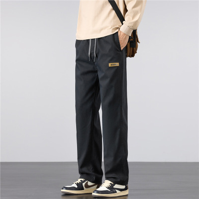 男士秋冬款加绒厚款新款休闲裤时尚阔腿莱塞尔长裤大裤脚裤子潮流