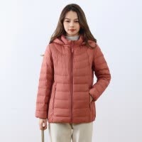 90白鸭绒新国标女式简约纯色连帽可拆卸轻薄羽绒服女