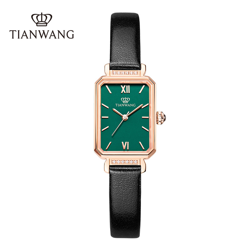 天王女士手表石英表轻奢复古小绿表防水皮带女表送女友老婆生日礼物推荐31283