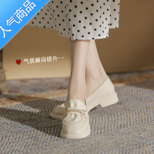 SUNTEK法式晚风单鞋平底伴娘鞋日常可穿搭配裙子乐福鞋白鞋女生皮鞋脚宽