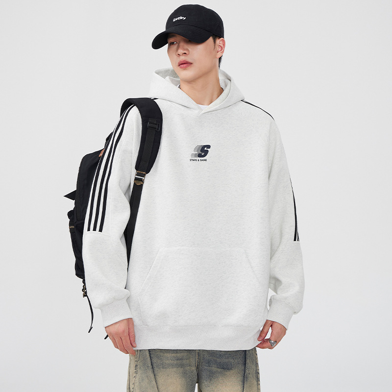 |连帽卫衣男字母印花宽松百搭日系复古套头情侣款百搭潮牌