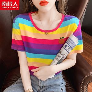 盐系短袖T恤女宽松新款潮韩版条纹衣服ins上衣
