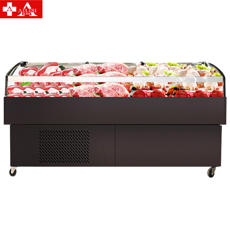 埃利斯(AILISI)商用冷鲜肉扁平展示柜冷藏猪肉鸭脖保鲜柜卧式冰柜商用水果冷藏超市冷柜风直冷鲜肉柜 1.8米