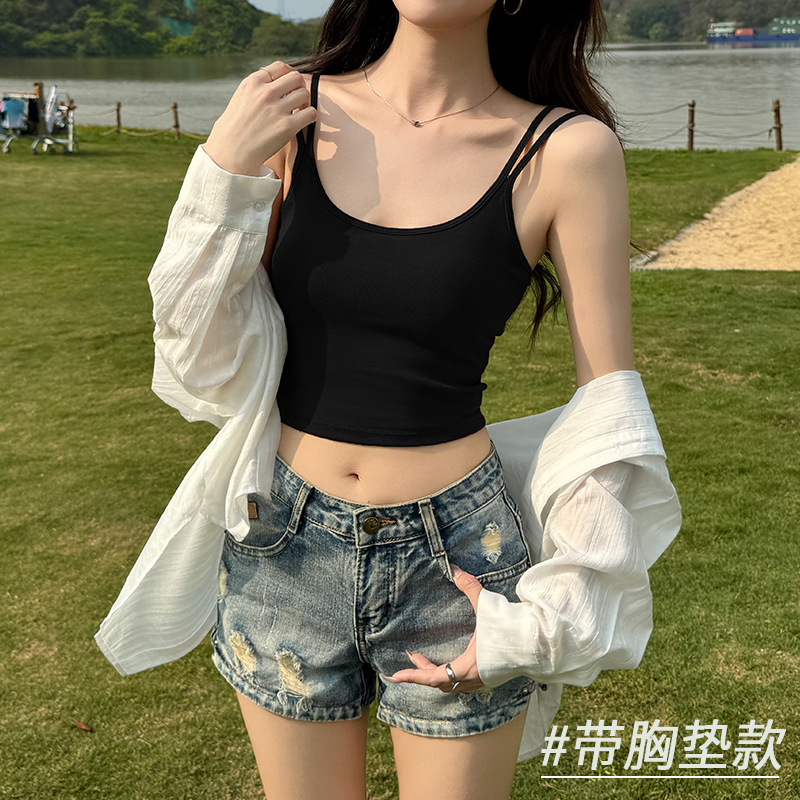 白色吊带背心女内搭夏季2025新款外穿美背文胸一体打底带胸垫上衣