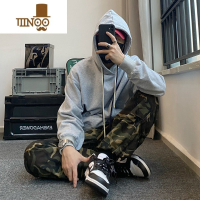 YANXU日系美式复古潮牌迷彩hiphop裤宽松直筒工装裤男高街嘻哈阔腿裤子