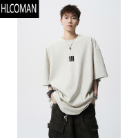 HLCOMAN潮牌刺绣三条杠T恤男夏季美式oversize休闲短袖高街百搭情侣上衣