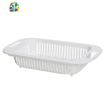 可伸缩洗菜篮淘菜盆沥水篮长方形塑料家用厨房水洗碗收纳置物架 FENGHOU 白色