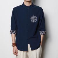 中国风春季新款大码城市复古亚麻五分七分袖衬衫男开衫