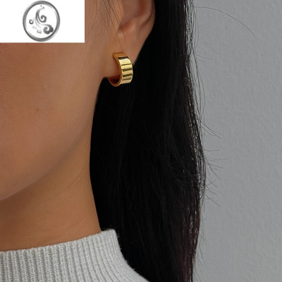JiMiWEARRING欧美ins精抛光高级感小号宽扁圈圈耳钉C圈耳饰钛钢不褪色