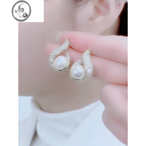 JiMi2023新款耳环潮一生钟爱银针耳钉珍珠微镶贝珠水滴耳饰时尚气质女 925银针钟爱一生