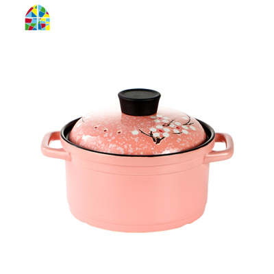 砂锅炖锅陶瓷家用燃气明火煲汤可高温大沙锅日式手绘汤锅汤煲煮粥 FENGHOU 粉红色砂锅3L[5月5号发]