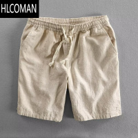 HLCOMAN2025新款男士运动亚麻短裤透气五分休闲松紧腰透气轻薄四分中裤子