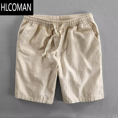 HLCOMAN2025新款男士运动亚麻短裤透气五分休闲松紧腰透气轻薄四分中裤子