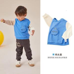 [好货直降:96]moomoo童装小童卫衣春秋新款男童撞色拼接上衣趣味针织套头衫