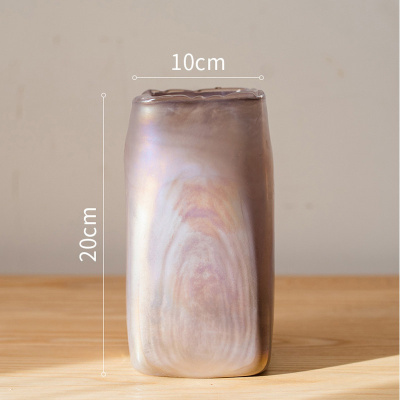 美帮汇手工艺术玻璃花瓶收纳罐花器装饰摆件设餐桌面美式北欧 远山紫方体玻璃瓶(大号)