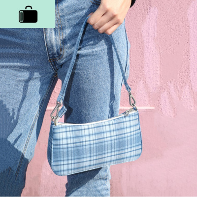 包复古蓝色格子法棍包小红书同款百搭腋下包文艺清新肩包NEW LAKE女士单肩包