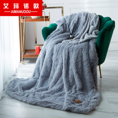 艾玛诺欧家纺欧式AB纯色双层长毛羊羔绒加厚毛毯简约家居盖毯沙发毯子法兰绒毯秋冬被毯长毛羊羔绒毯-高级灰KA2.0*2.3m特厚/4.2斤-