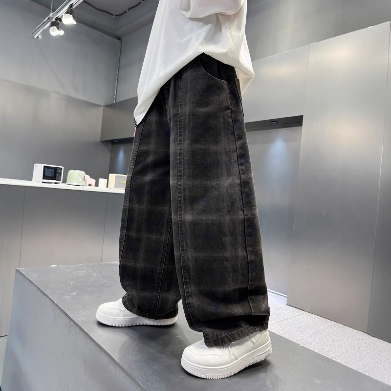 男童春装裤子2026新款中大童春秋款男孩春季休闲儿童直筒格子长裤