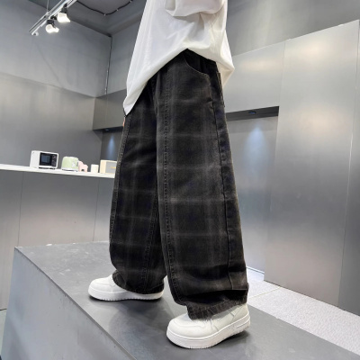 男童春装裤子2026新款中大童春秋款男孩春季休闲儿童直筒格子长裤