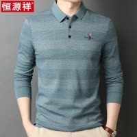 恒源祥春秋季中年男士翻领长袖t恤衫春装条纹上衣体恤打底POLO衫