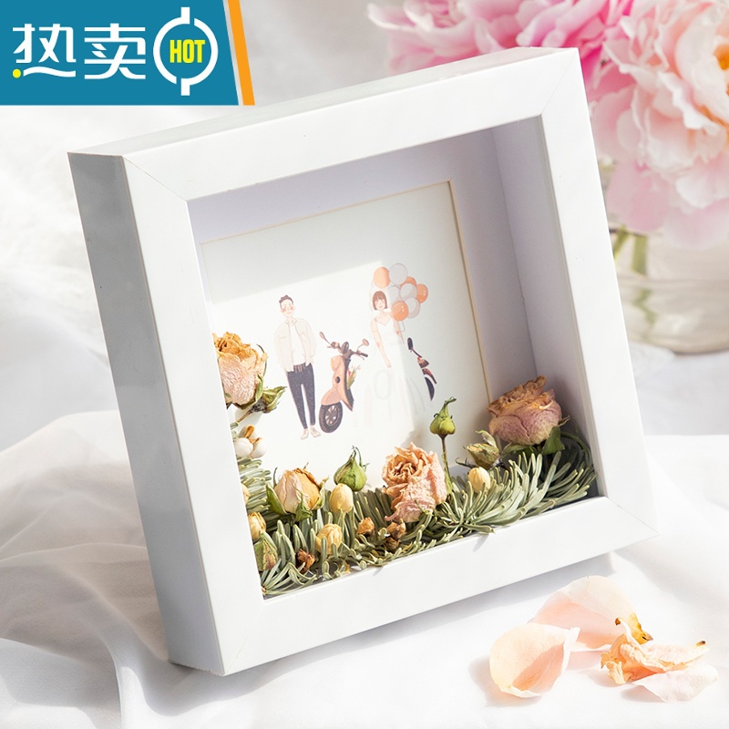 敬平立体中空标本框A4diy手工洗照片相框摆台蝴蝶昆虫粘土干花展示框 白色 7寸[挂摆两用]内径12.7*17.8