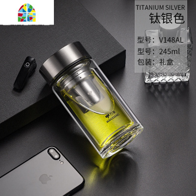 双层玻璃杯耐热加厚隔热家用过滤泡茶杯男便携车载水杯子 FENGHOU