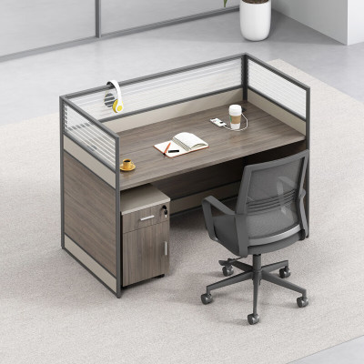 简约现代职员桌屏风工位办公桌椅组合一字单人位[含柜]