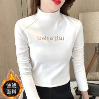双面德绒保暖上衣女半高领刺绣打底衫女秋冬休闲内搭T恤长袖女装