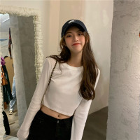 基础款长袖白色打底衫韩版短款露脐T恤女秋装修身显瘦上衣潮