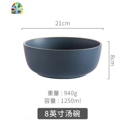 北欧轻奢碗碟套装家用网红创意个性碗盘碟简约餐具礼盒装 FENGHOU [柏拉图]蓝色8寸汤碗