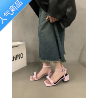 SUNTEK高跟鞋法式仙女蝴蝶结一字带粗跟罗马凉鞋女夏新款2023年凉拖