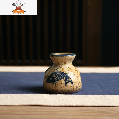 日式复古牙签盒烟灰缸创意家用客厅茶几陶瓷烟灰缸牙签筒套装 敬平 鱼纹布袋牙签筒