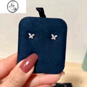 JiMi三月新品蝴蝶耳钉女银银925耳环迷你钻石莫桑钻金蝴蝶结珍珠潮 A.M蝴蝶耳钉